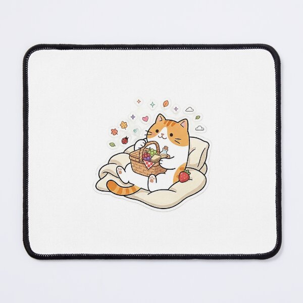 Item preview, Cute Orange Cat with Picnic Basket Autumn Outdoor Adventure Illustration designed and sold by NoopnyangStudio.