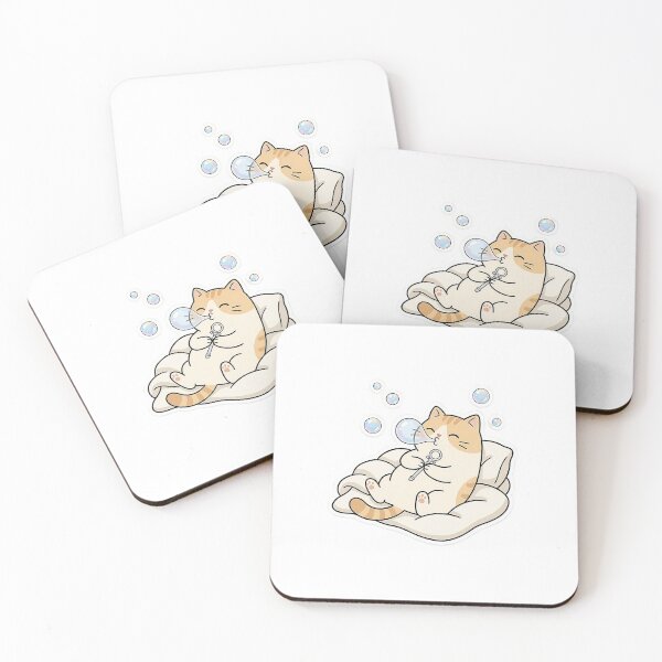 Item preview, Cute Orange Cat Blowing Soap Bubbles Kawaii Pastel Kitty Illustration designed and sold by NoopnyangStudio.