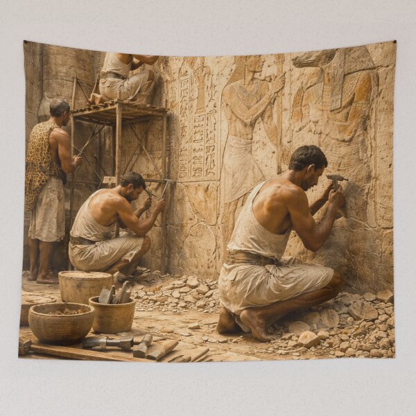 Item preview, Ancient Egyptian Craftsmen Carving Hieroglyphics | Egypt Artisans Temple Wall Design designed and sold by Queen Cleopatra.
