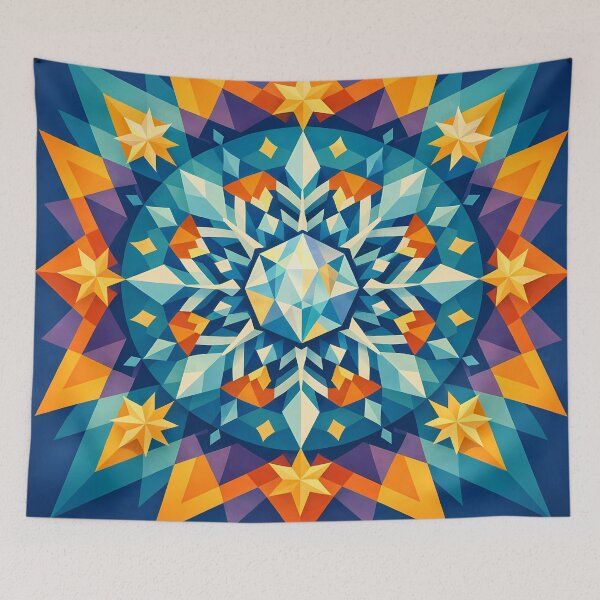 Item preview, Geometric Snowflake Mandala in Teal and Gold designed and sold by InkSmithery.