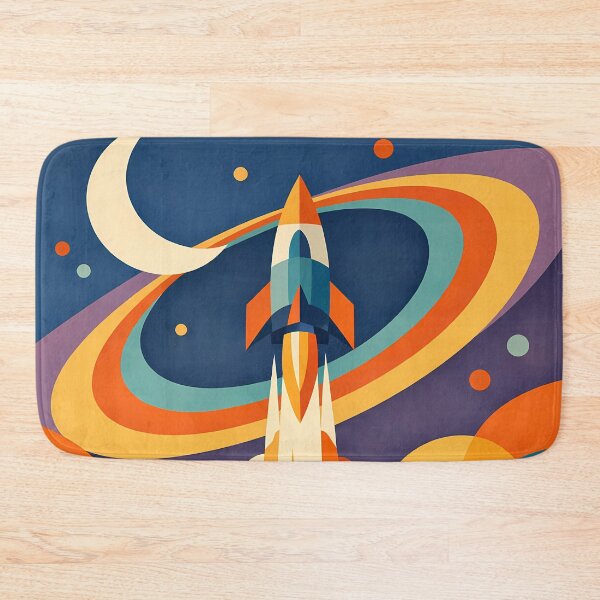 Item preview, Retro Rocket Launch with Gradient Space Rings designed and sold by InkSmithery.