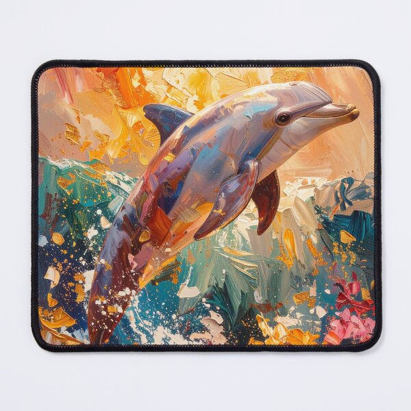 Item preview, Expressive dolphin oil painting leaping ocean abstract gold art designed and sold by icemanphotos.