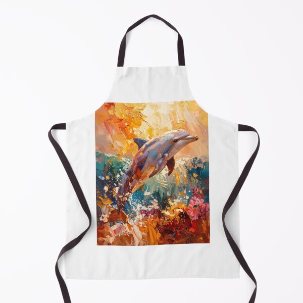 Item preview, Expressive dolphin oil painting leaping ocean abstract gold art designed and sold by icemanphotos.