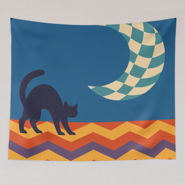 Item preview, Black Cat Under Checkered Crescent Moon designed and sold by InkSmithery.