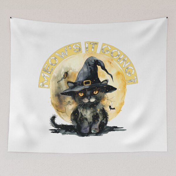 Item preview, Meow's It Going Funny Witch Cat Undersea Halloween Watercolor Design designed and sold by DesignArtist.ia.