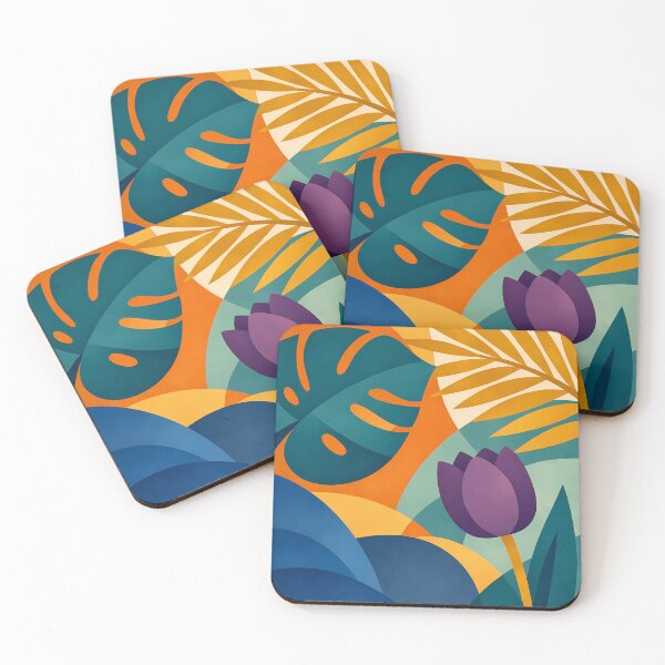 Item preview, Bold Tropical Botanical Shapes with Purple Bloom designed and sold by InkSmithery.