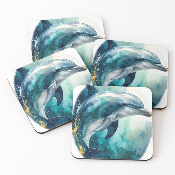 Item preview, Ethereal dolphin watercolor portrait side profile teal ocean art designed and sold by icemanphotos.