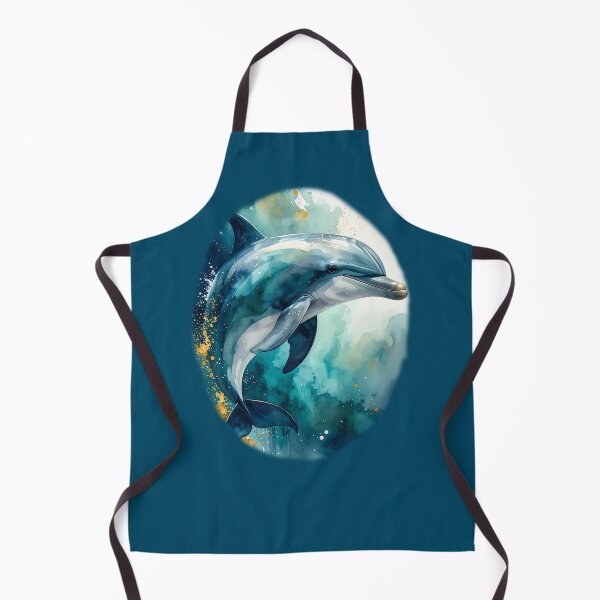 Item preview, Ethereal dolphin watercolor portrait side profile teal ocean art designed and sold by icemanphotos.