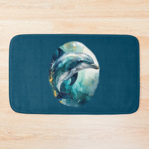 Item preview, Ethereal dolphin watercolor portrait side profile teal ocean art designed and sold by icemanphotos.