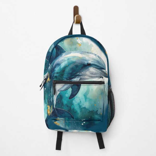Item preview, Ethereal dolphin watercolor portrait side profile teal ocean art designed and sold by icemanphotos.