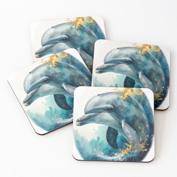 Item preview, Ethereal dolphin watercolor portrait side profile teal ocean art designed and sold by icemanphotos.