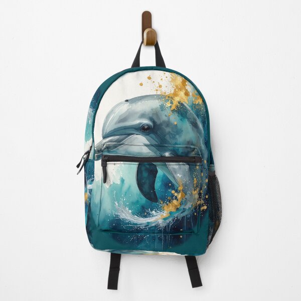 Item preview, Ethereal dolphin watercolor portrait side profile teal ocean art designed and sold by icemanphotos.