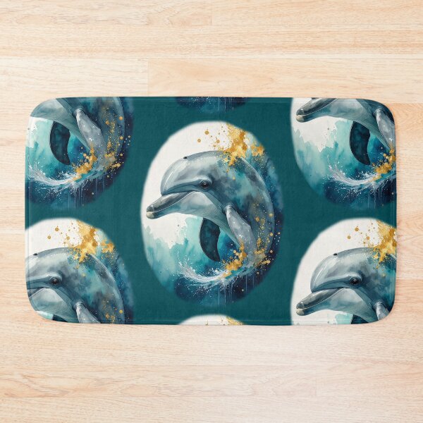 Item preview, Ethereal dolphin watercolor portrait side profile teal ocean art designed and sold by icemanphotos.