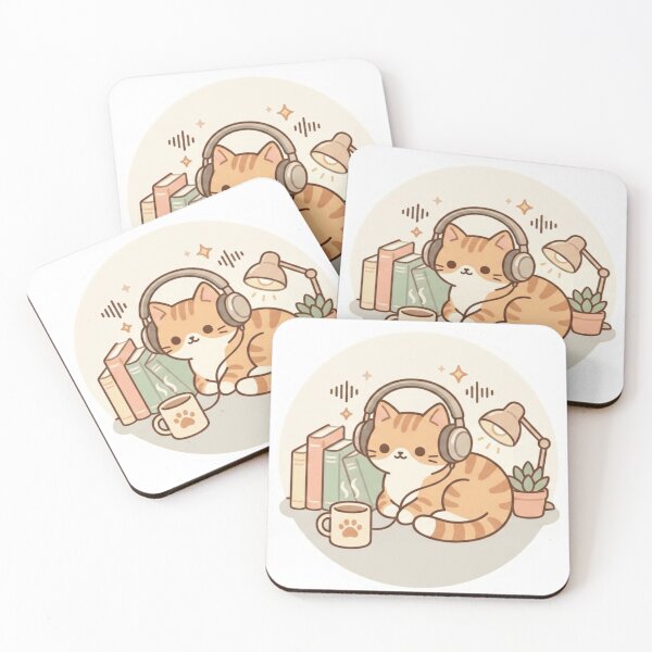 Item preview, Cozy Lofi Cat Listening to Music designed and sold by JeevanStickers.
