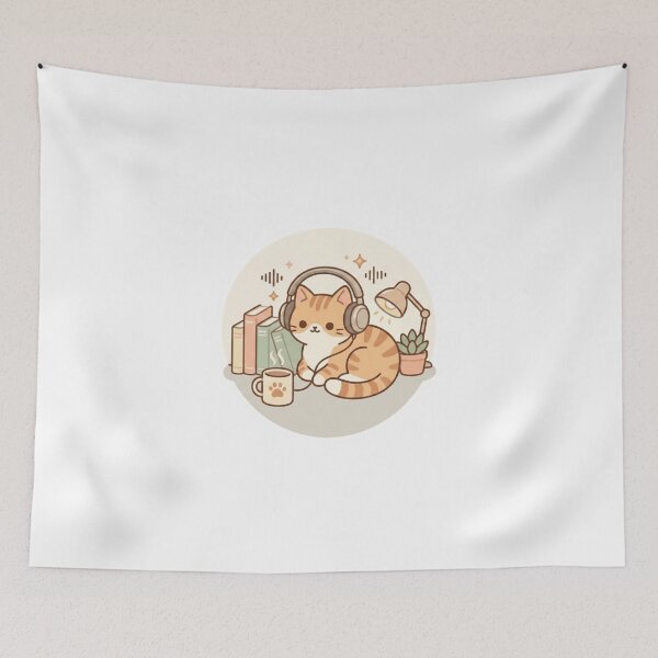 Item preview, Cozy Lofi Cat Listening to Music designed and sold by JeevanStickers.