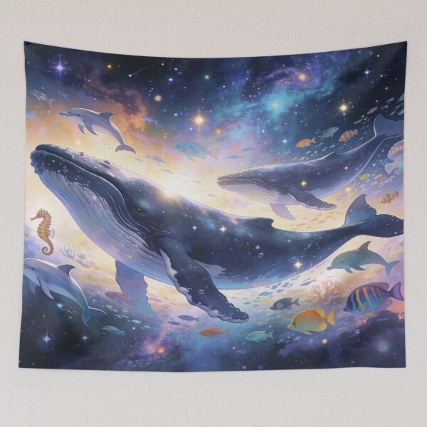 Item preview, Whales & Sea Life in the Cosmos, Lively Cosmic Ocean Wall Art Print designed and sold by BlareBlare.