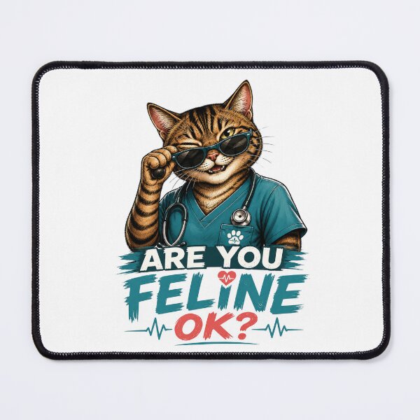 Item preview, Are You Feline OK? Funny Retro Nurse Doctor Cat Shirt designed and sold by Wild Pixel Studio.