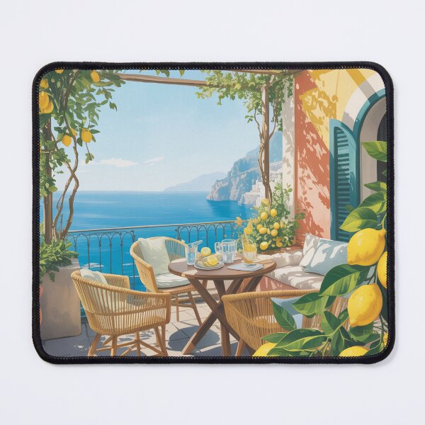 Item preview, Amalfi Coast Lemon Café Art – Mediterranean Summer Travel Poster designed and sold by Tamas Das.