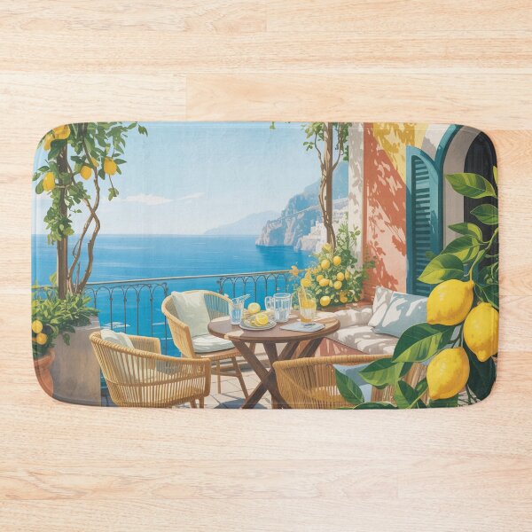 Item preview, Amalfi Coast Lemon Café Art – Mediterranean Summer Travel Poster designed and sold by Tamas Das.