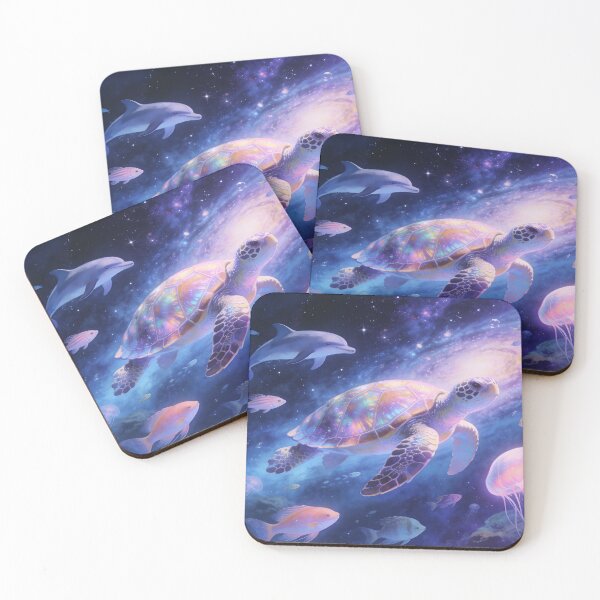 Item preview, Sea Turtle Swimming Through Galaxy with Marine Life, Fantasy Space Ocean Art designed and sold by BlareBlare.