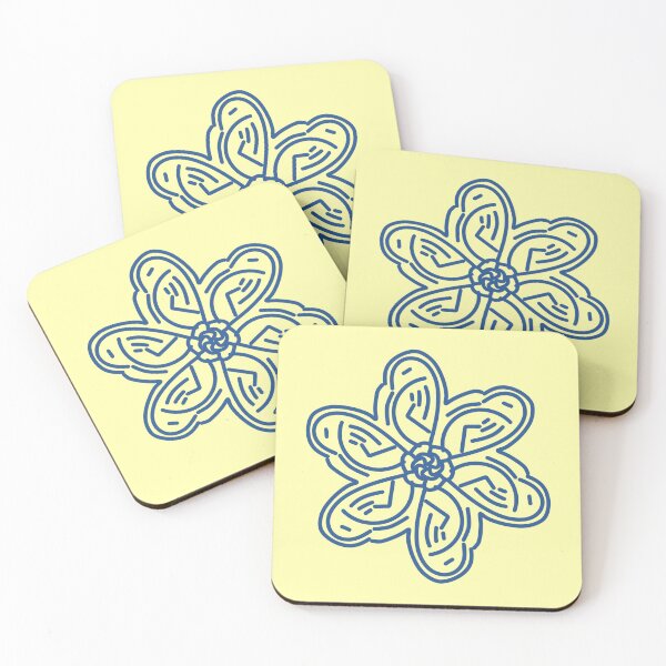 Aperçu de l'œuvre Fleur minimaliste dessinée au trait - Jaune beurre et bleu marine créée et vendue par NinaVibeStudio.