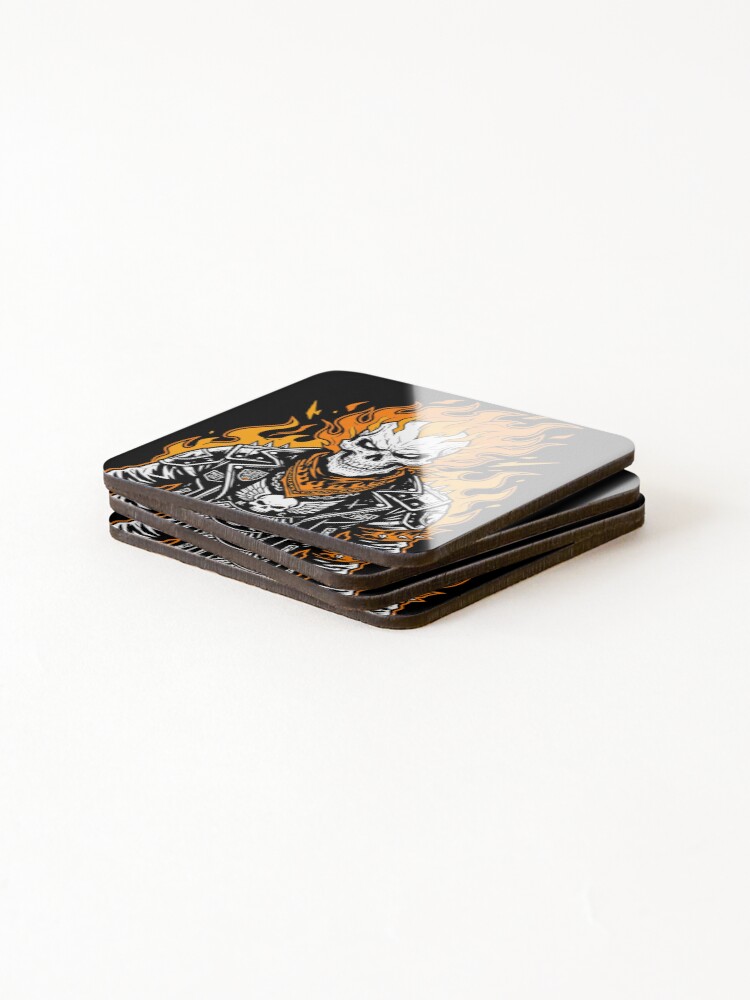 Thumbnail 4 of 5, Coasters (Set of 4), Ghost Rider Style Skull designed and sold by Stickersdevelop.