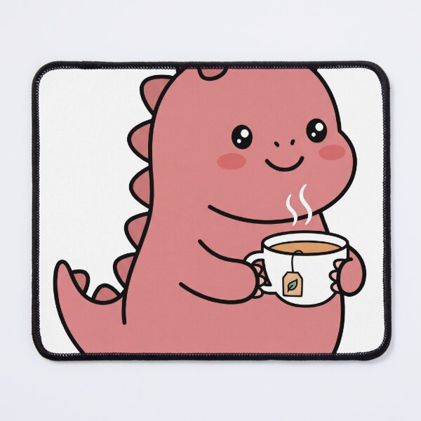Item preview, Cute Pink Dinosaur Drinking Tea - Kawaii Dino Tea Lover Illustration designed and sold by seven things shop.