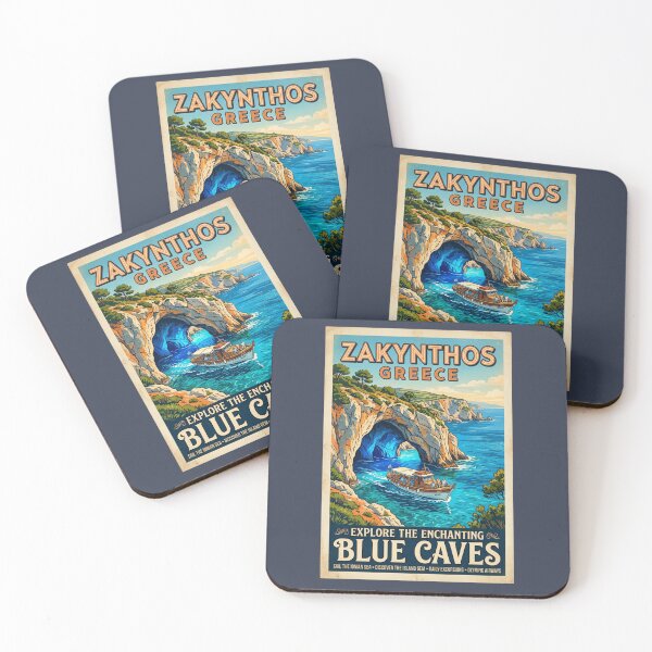 Item preview, Zakynthos Greece Retro Travel Poster – Explore the Blue Caves designed and sold by Comfort-shirt.