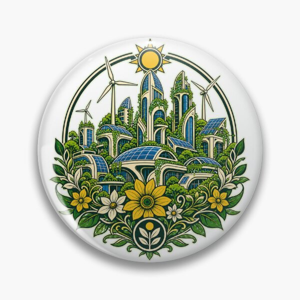 Item preview, The Solar Circle - Solar Punk Art style Badge designed and sold by Unpredictable Fat Cat.