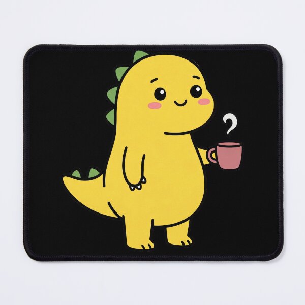 Item preview, Cute Yellow Dinosaur Drinking Coffee Kawaii Dino designed and sold by seven things shop.