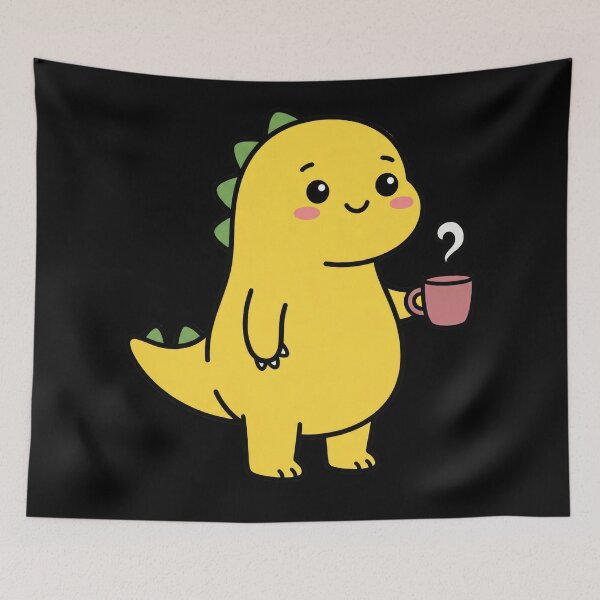 Item preview, Cute Yellow Dinosaur Drinking Coffee Kawaii Dino designed and sold by seven things shop.
