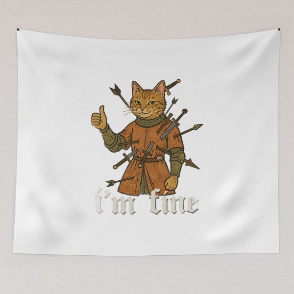 Item preview, I’m Fine Medieval Cat Meme – Funny Knight Cat T-Shirt, Dark Humor Cat Meme, Sarcastic Medieval Art Design designed and sold by chrstnslts.