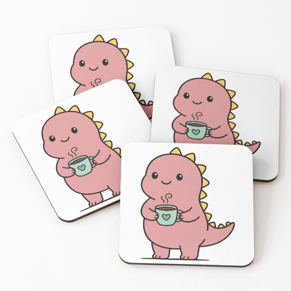 Item preview, Kawaii Pink Dinosaur Coffee Time designed and sold by seven things shop.
