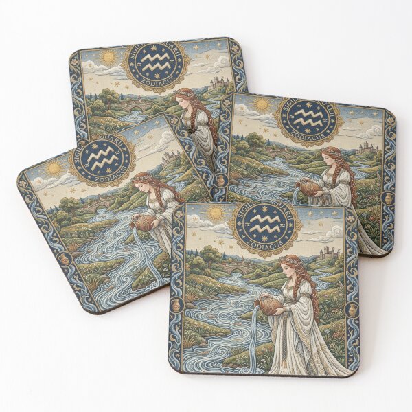 Item preview, Aquarius Zodiac Flow of Divine Energy – Medieval Fantasy Embroidery Art designed and sold by doinitzart.