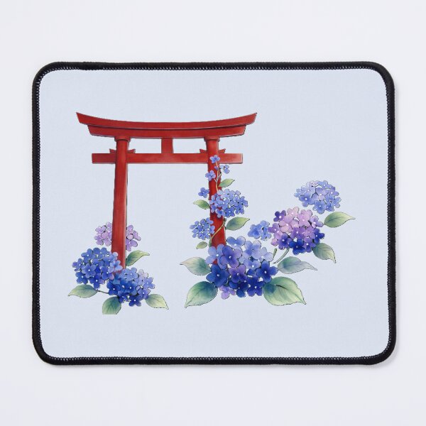 Item preview, Serene Torii Gate and Hydrangeas in Rainy Season designed and sold by SakuraMarket26.