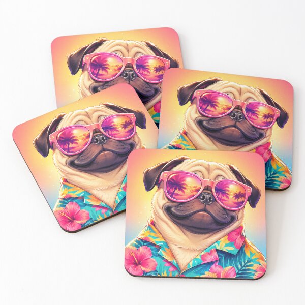 Item preview, Cool Pug in Sunglasses – Chill Summer Vibes Kawaii Dog in Hawaiian Shirt designed and sold by MarekoraStudio.