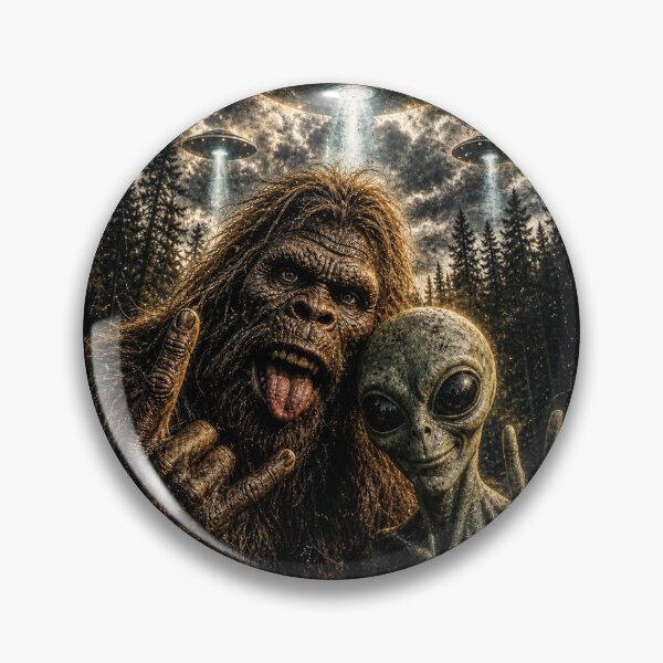 Item preview, Bigfoot Alien Selfie Rock On Peace Sign Funny UFO  designed and sold by will freed18.