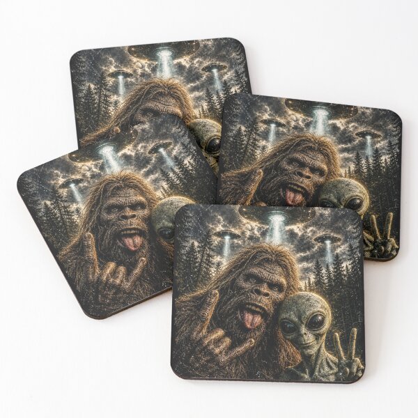 Item preview, Bigfoot Alien Selfie Rock On Peace Sign Funny UFO  designed and sold by will freed18.