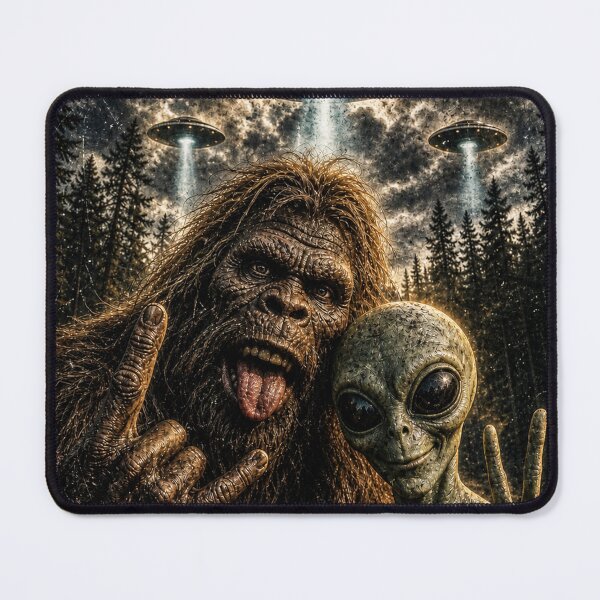 Item preview, Bigfoot Alien Selfie Rock On Peace Sign Funny UFO  designed and sold by will freed18.