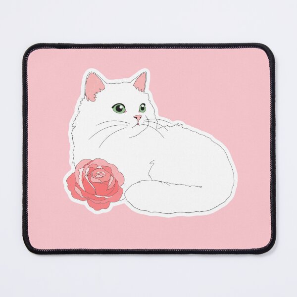 Item preview, Big eyed white cat resting with big rose designed and sold by sara747.