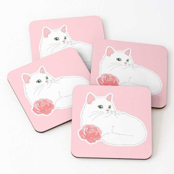 Item preview, Big eyed white cat resting with big rose designed and sold by sara747.