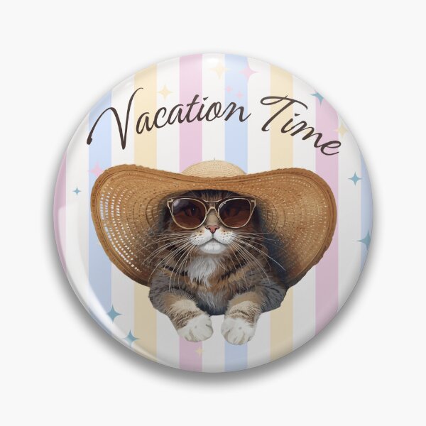 Item preview, Cat in a Floppy Sun Hat with the words "Vacation Time" designed and sold by Soulstar Designs.