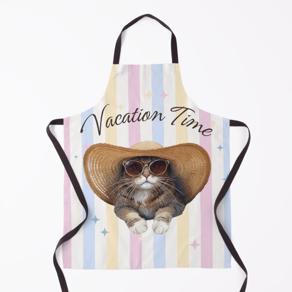 Item preview, Cat in a Floppy Sun Hat with the words "Vacation Time" designed and sold by Soulstar Designs.