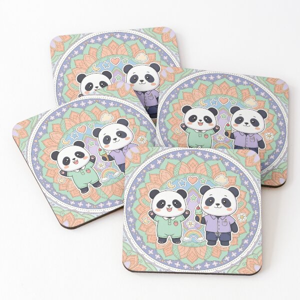 Item preview, Cute Kawaii Panda Friends Sharing Ice Cream and Mandala Art designed and sold by Chromatic Artistry.