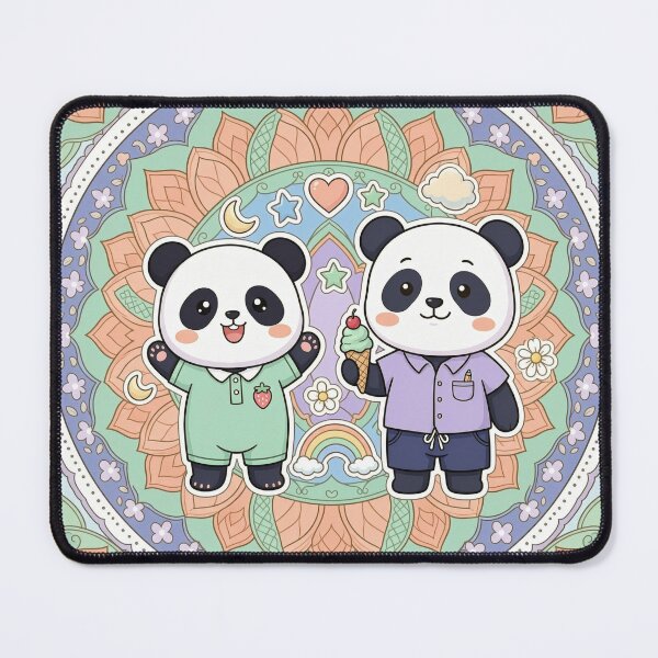 Item preview, Cute Kawaii Panda Friends Sharing Ice Cream and Mandala Art designed and sold by Chromatic Artistry.