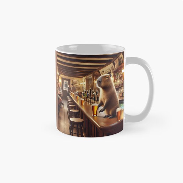 Item preview, Capybara Bartender Serving Beer In English Pub designed and sold by Sybille-Yates.