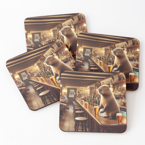 Item preview, Capybara Bartender Serving Beer In English Pub designed and sold by Sybille-Yates.