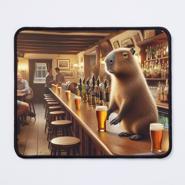 Item preview, Capybara Bartender Serving Beer In English Pub designed and sold by Sybille-Yates.