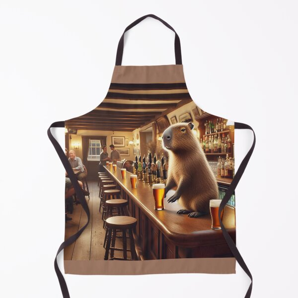Artikelvorschau, Capybara-Barkeeper serviert Bier in englischer Kneipe entworfen und verkauft von Sybille-Yates.