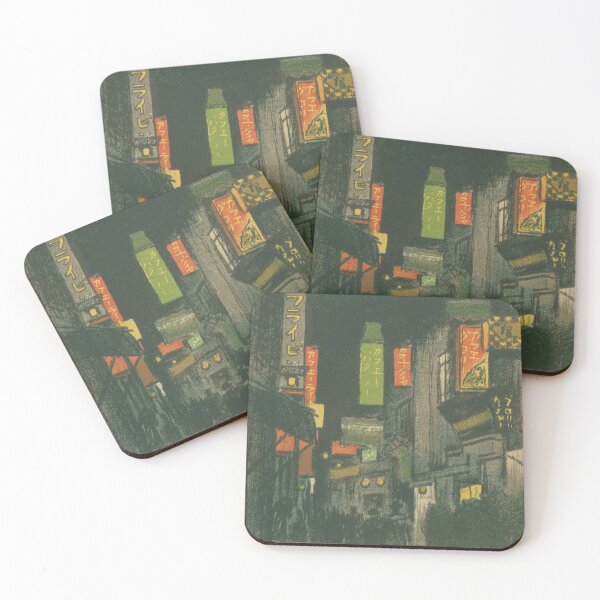 Item preview, Vintage Shinjuku Nightlife - Retro Tokyo Cafe Street Art Print designed and sold by Kokeshidreams.